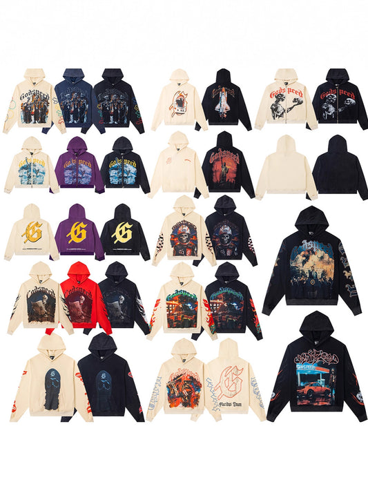 Godspeed New Direct Spray Printed Washed Retro Pure Cotton Hip Hop Hoodie