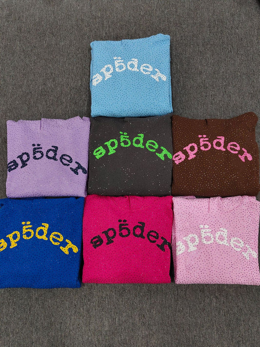 Spider VVS Multi color Full Hot Diamond Letter Casual Hoodies