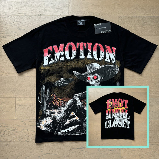 MIXED EMOTION Diamond Embellished Print Summer Round Neck Short Sleeve