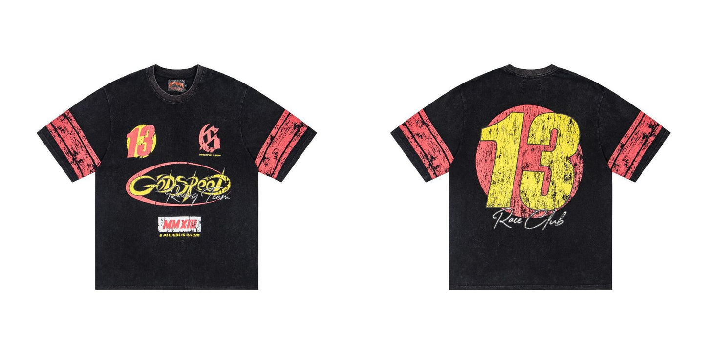Godspeed Retro Skull Print High Street Trendy Hip Hop Street Loose Short Sleeves