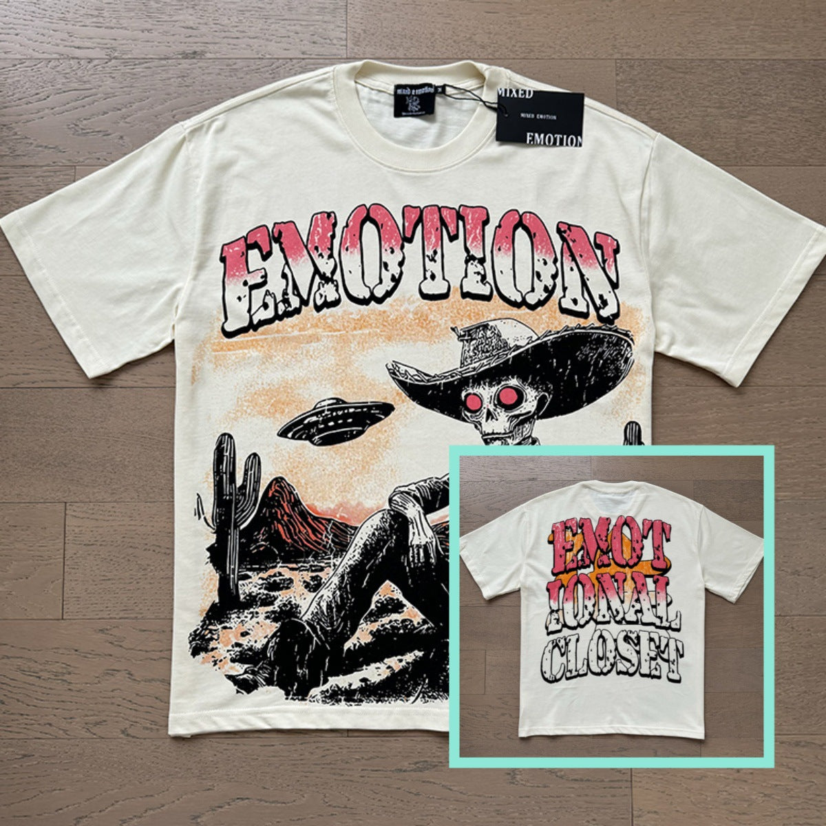 MIXED EMOTION Diamond Embellished Print Summer Round Neck Short Sleeve