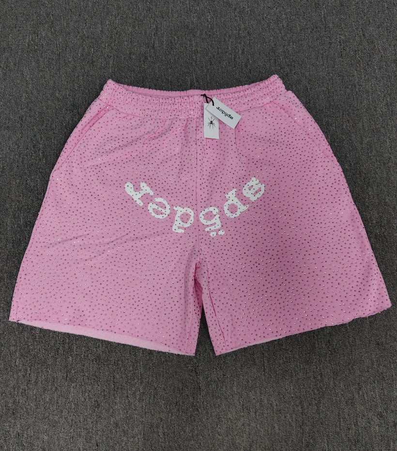 Spider VVS Multi color Full Hot Diamond Letter Casual Shorts
