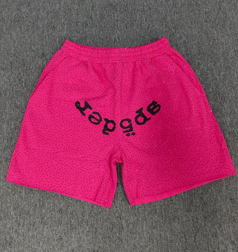 Spider VVS Multi color Full Hot Diamond Letter Casual Shorts