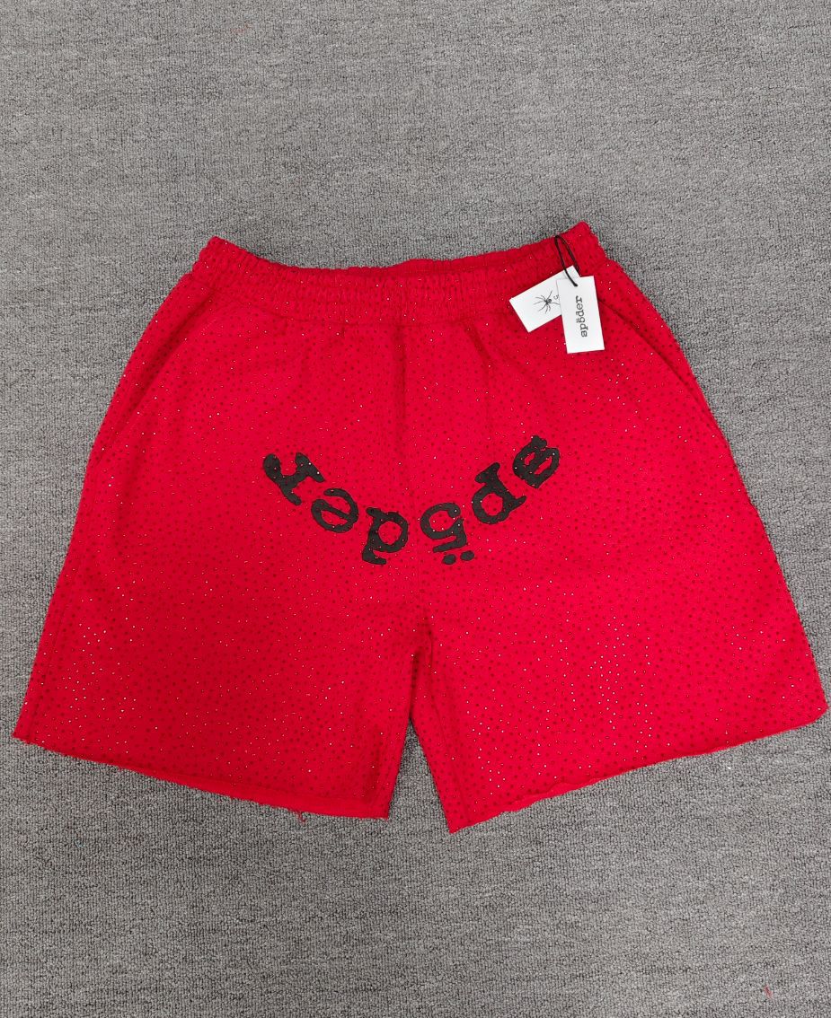 Spider VVS Multi color Full Hot Diamond Letter Casual Shorts