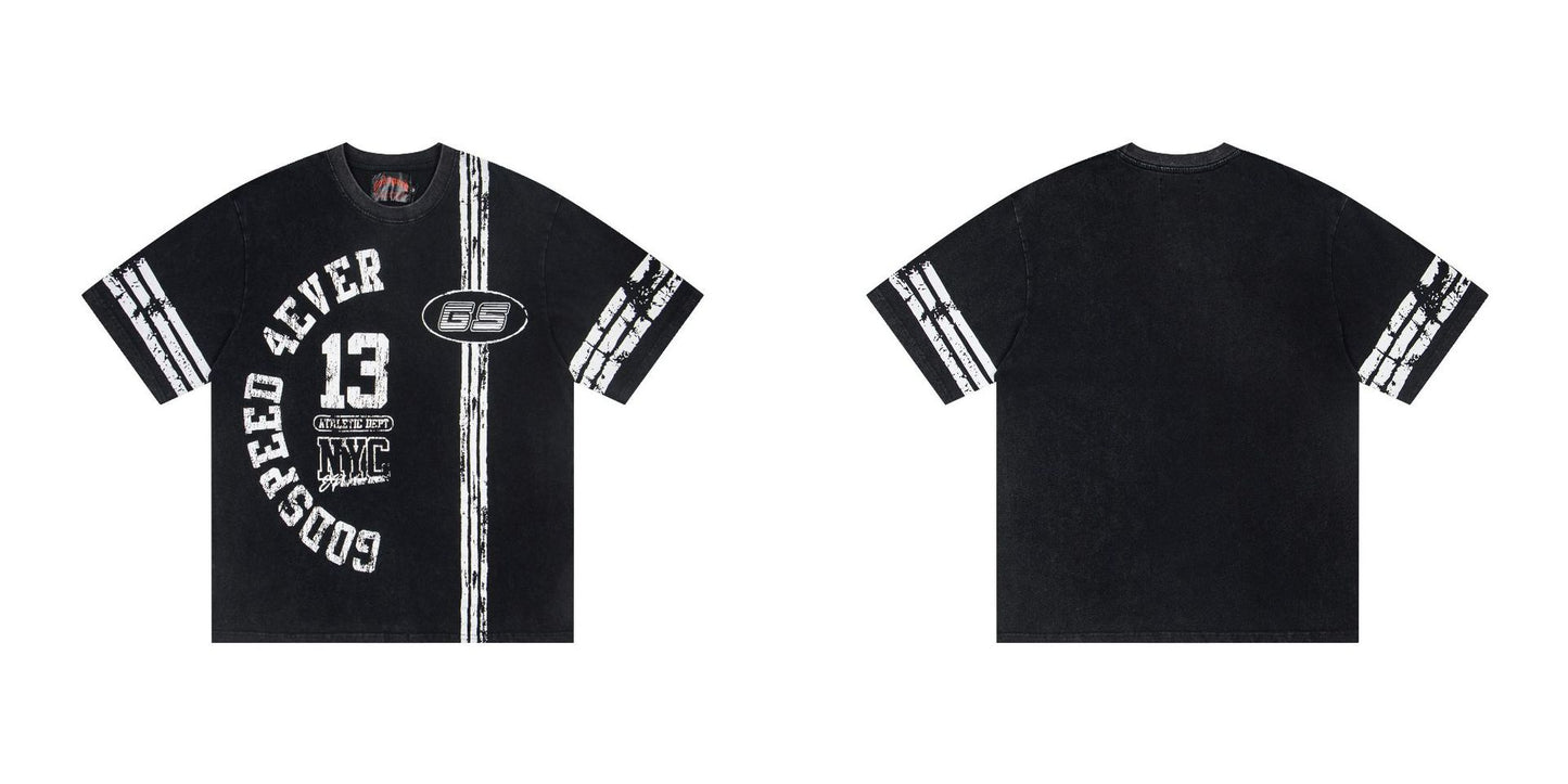 Godspeed Retro Skull Print High Street Trendy Hip Hop Street Loose Short Sleeves