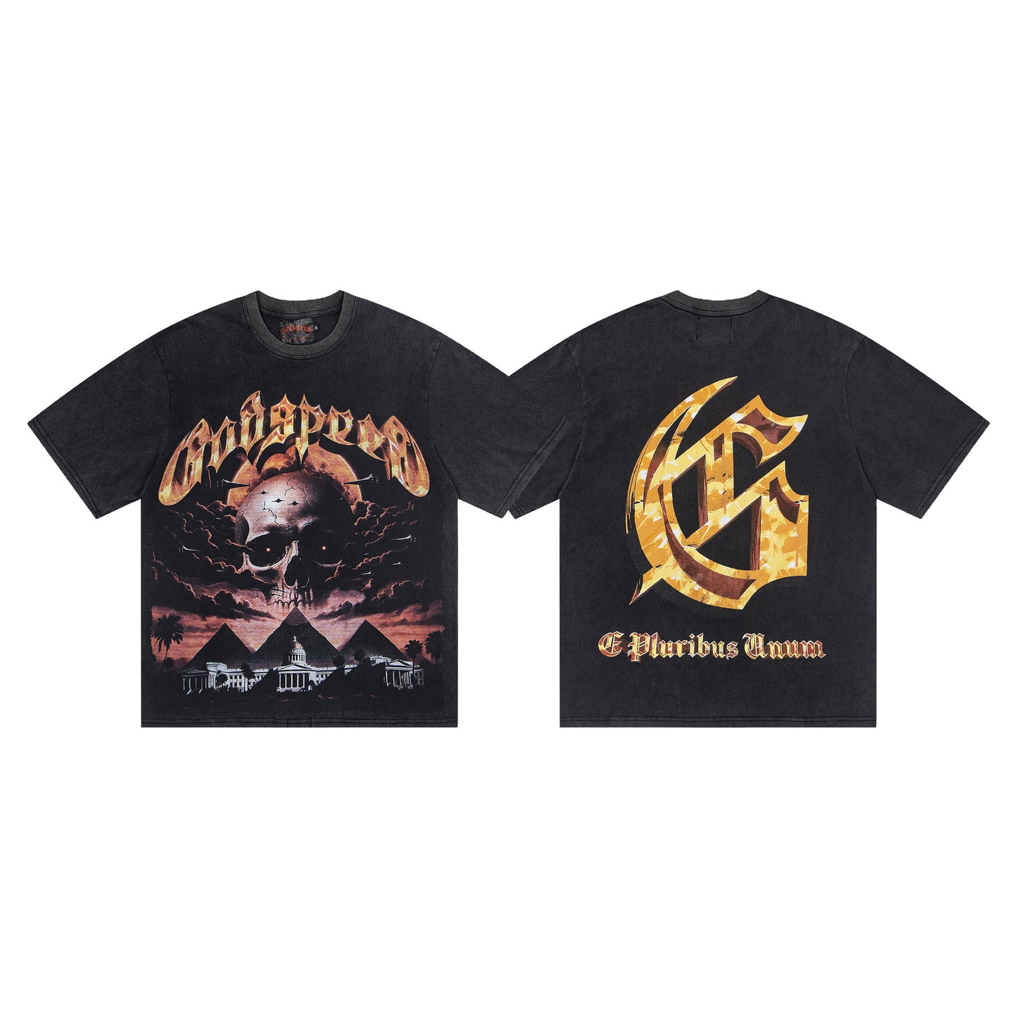 Godspeed Retro Skull Print High Street Trendy Hip Hop Street Loose Short Sleeves