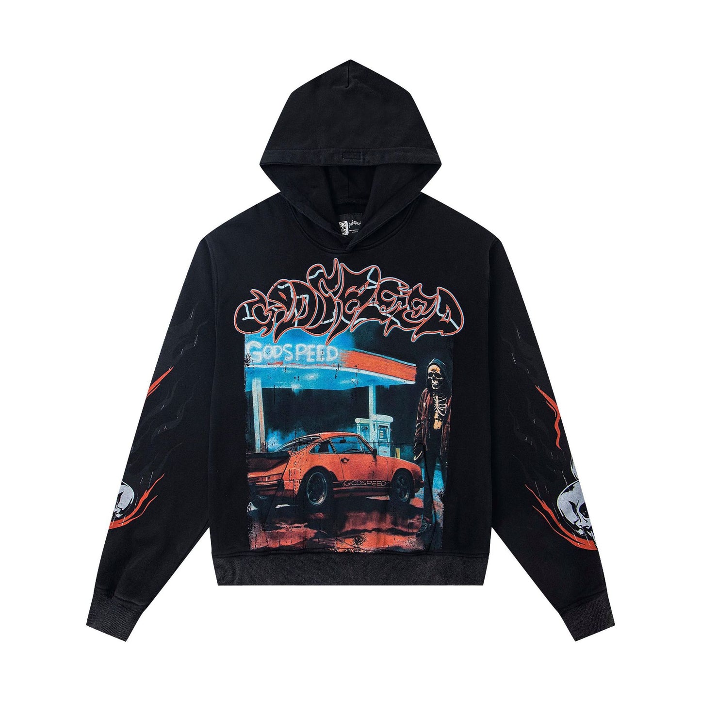 Godspeed New Direct Spray Printed Washed Retro Pure Cotton Hip Hop Hoodie
