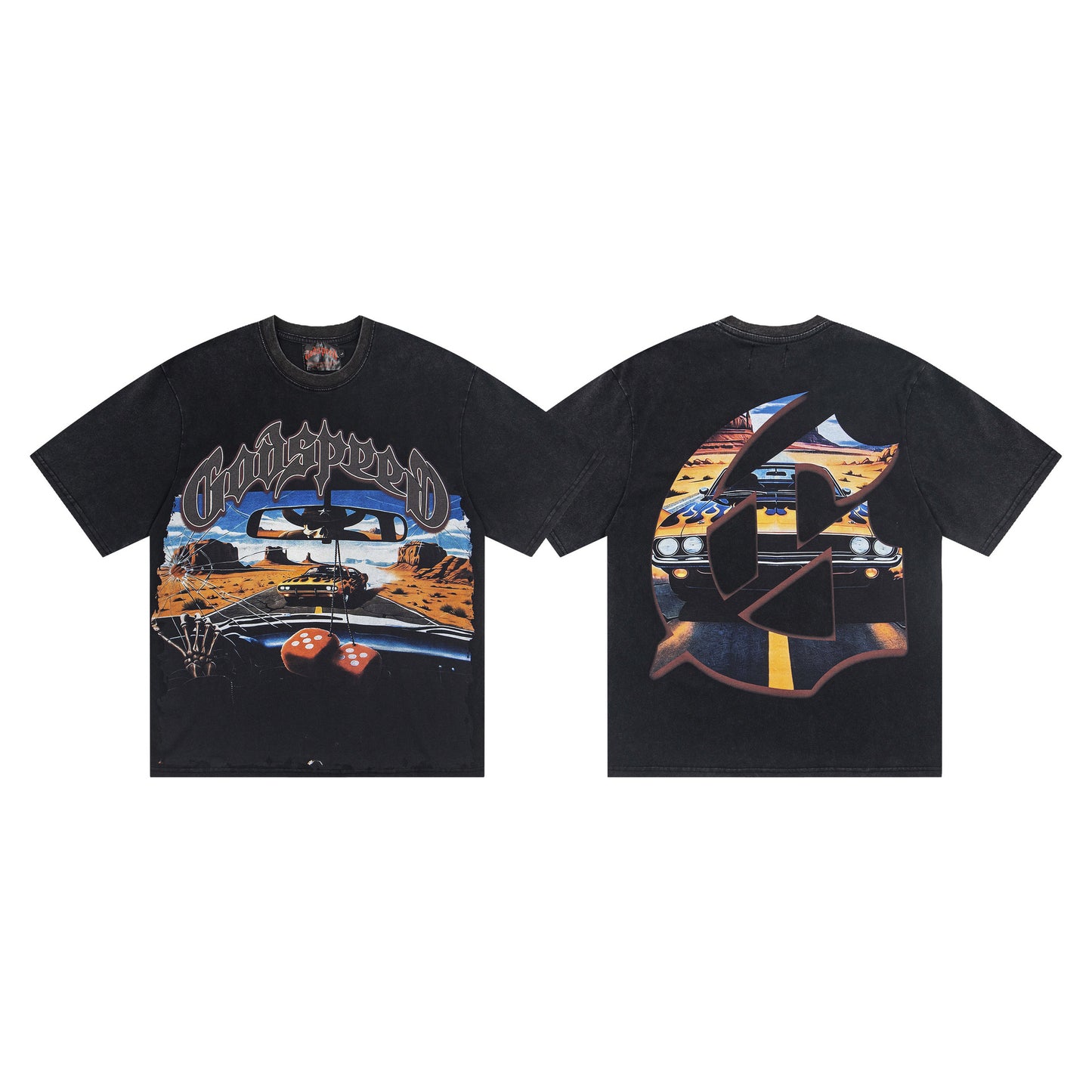 Godspeed Retro Skull Print High Street Trendy Hip Hop Street Loose Short Sleeves