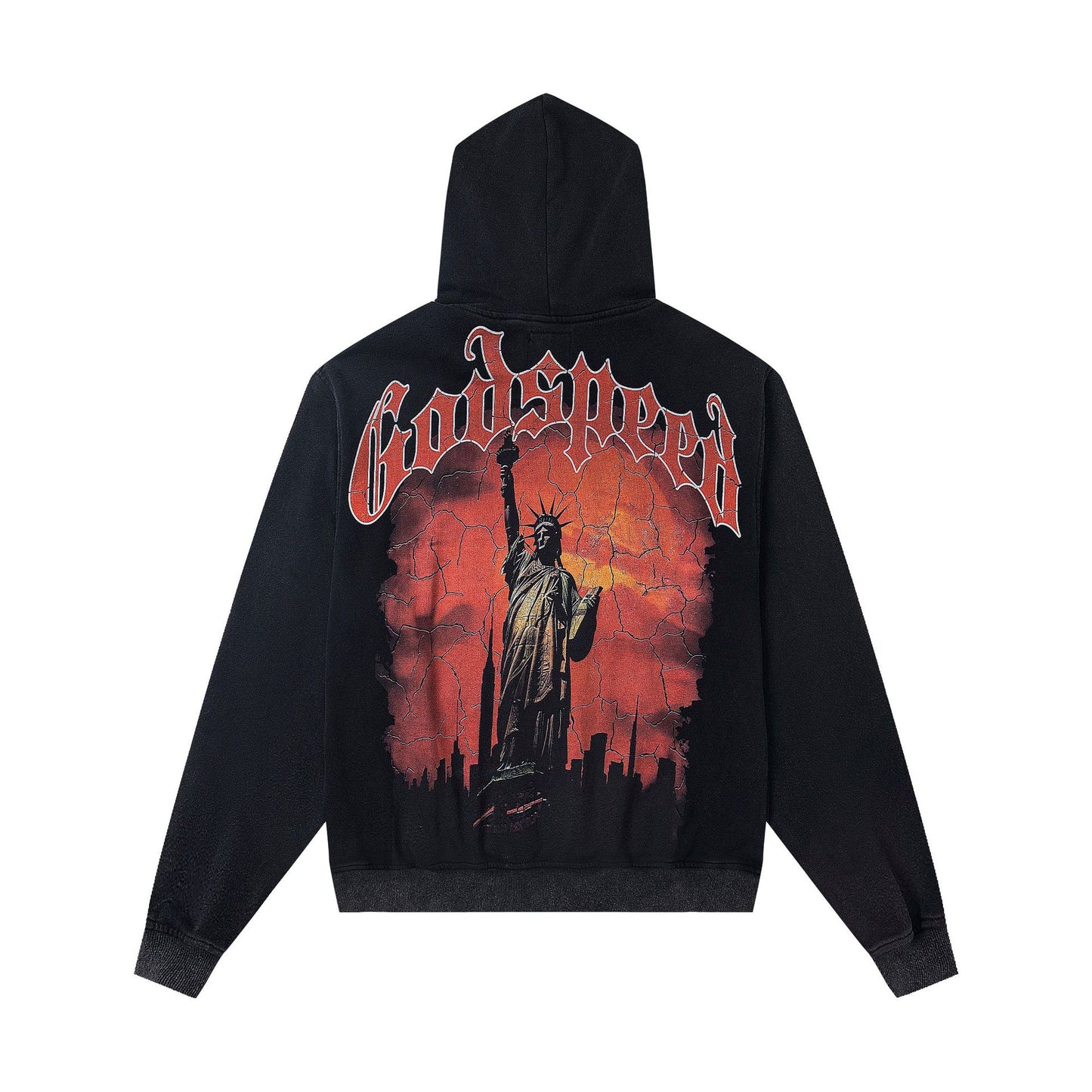 Godspeed New Direct Spray Printed Washed Retro Pure Cotton Hip Hop Hoodie