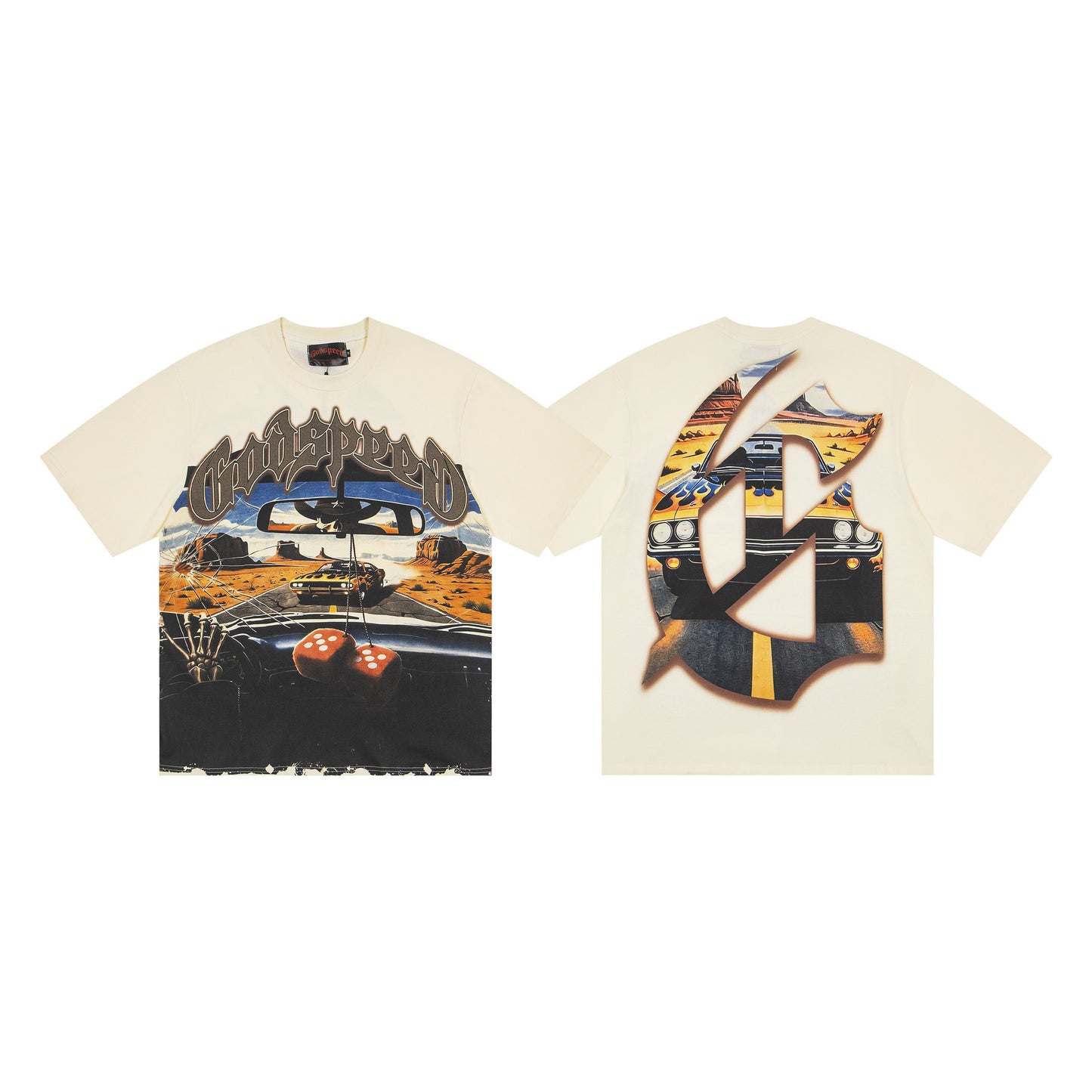 Godspeed Retro Skull Print High Street Trendy Hip Hop Street Loose Short Sleeves
