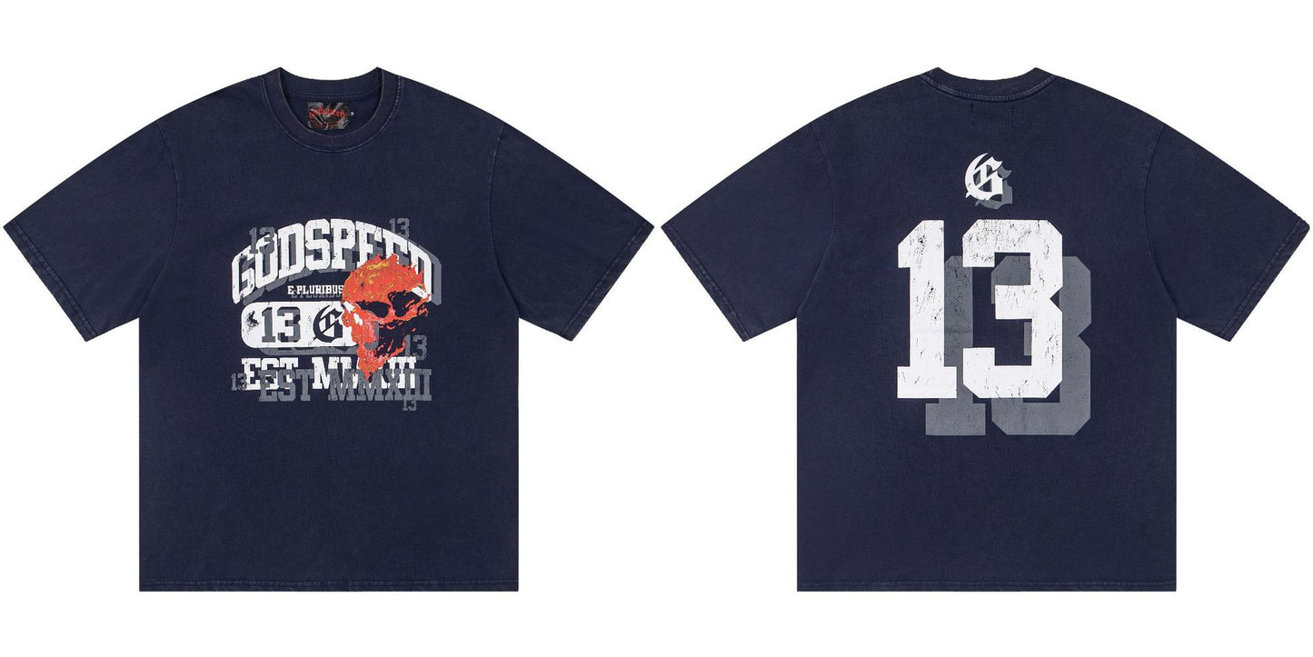 Godspeed Retro Skull Print High Street Trendy Hip Hop Street Loose Short Sleeves