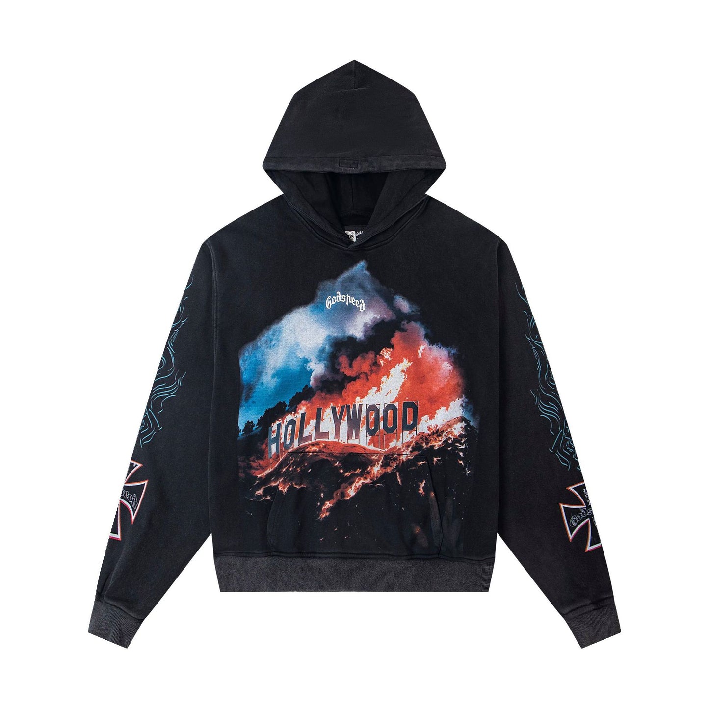 Godspeed New Direct Spray Printed Washed Retro Pure Cotton Hip Hop Hoodie