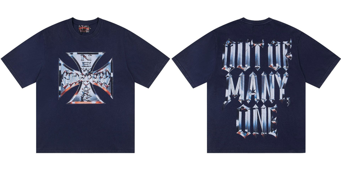 Godspeed Retro Skull Print High Street Trendy Hip Hop Street Loose Short Sleeves