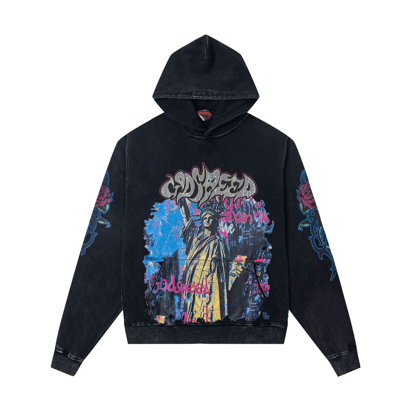Godspeed New Direct Spray Printed Washed Retro Pure Cotton Hip Hop Hoodie