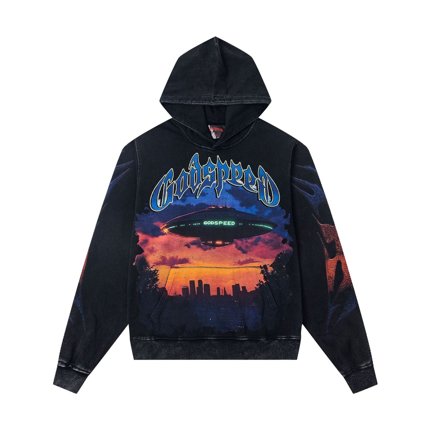 Godspeed New Direct Spray Printed Washed Retro Pure Cotton Hip Hop Hoodie