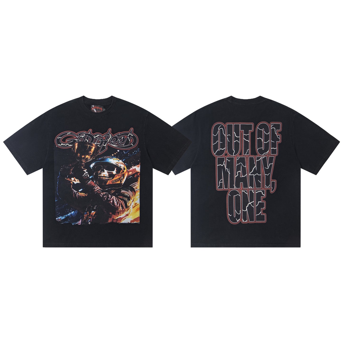 Godspeed Retro Skull Print High Street Trendy Hip Hop Street Loose Short Sleeves