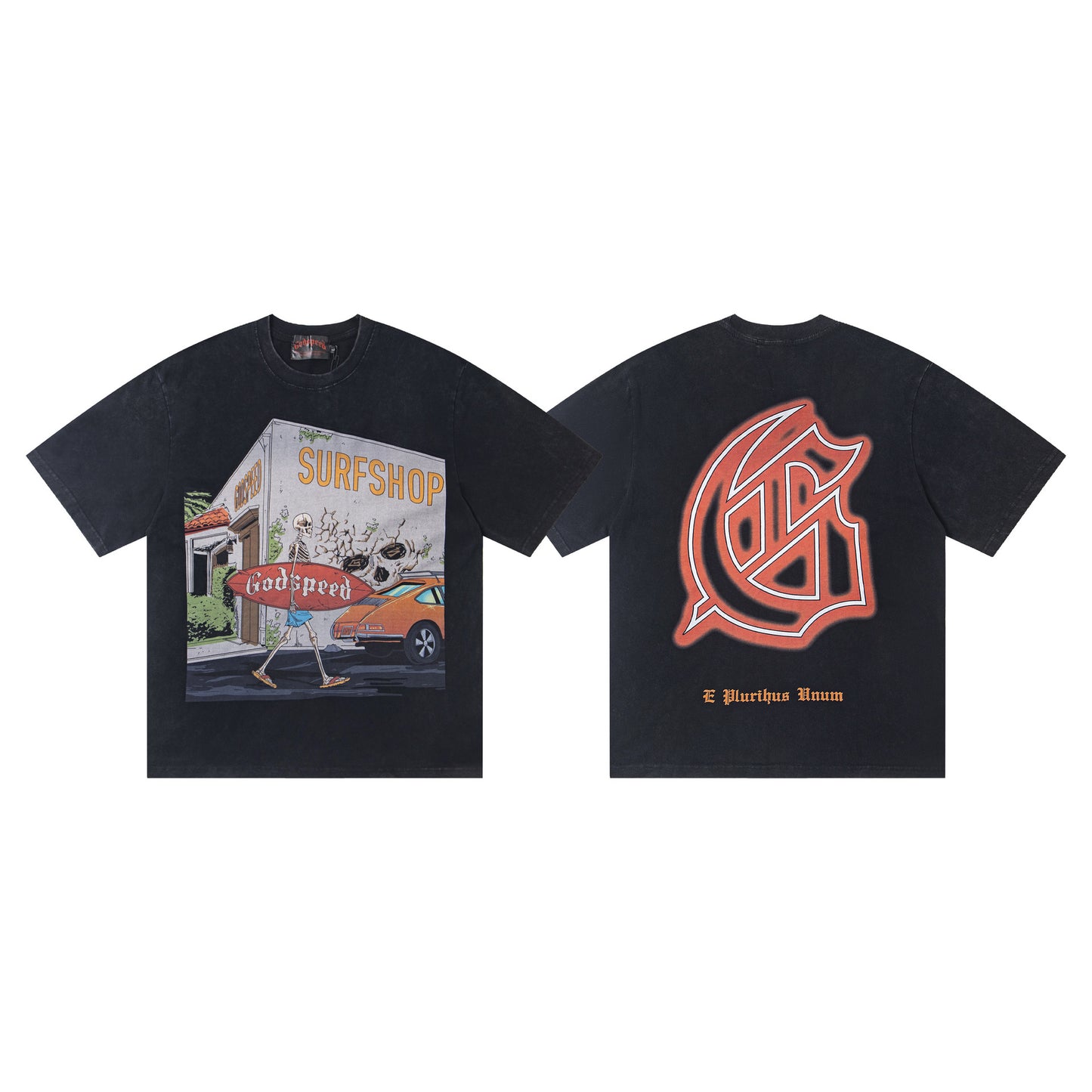Godspeed Retro Skull Print High Street Trendy Hip Hop Street Loose Short Sleeves